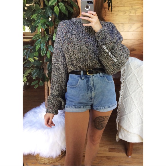 Vintage Sweaters - 🌿 Vintage Speckled Rainbow Gray Cozy Knit Sweater